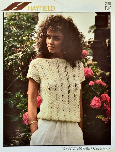 80s Knitting Patterns, Sirdar Knitting Patterns, Tacky Sweater, Waistcoat Woman, Lacy Tops, Aran Sweater, Vintage Knitting Patterns, Wardrobe Inspiration, Scoop Neck Top