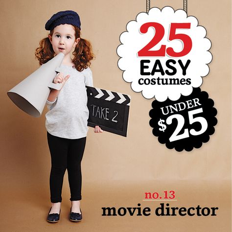 25 easy costumes under $25 - Movie Director - Today's Parent. http://www.todaysparent.com/family/activities/halloween-costumes-paper-cones/  #halloween #costumes Movie Director Costume, Director Costume, Movie Star Costumes, Stage Director, Sew Halloween Costume, Theatre Party, Halloween Customs, Broadway Party, Booster Club