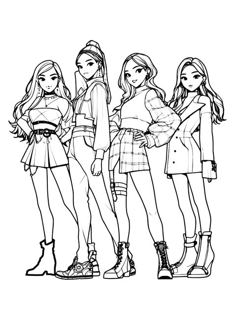 BlackPink - Lol Coloring Pages Lisa Blackpink Coloring Pages, Blackpink Coloring Pages, Kpop Coloring Pages, Blackpink Coloring, How To Draw Mario, Friends Coloring Pages, Lol Coloring Pages, Lol Coloring, Fashion Coloring Book