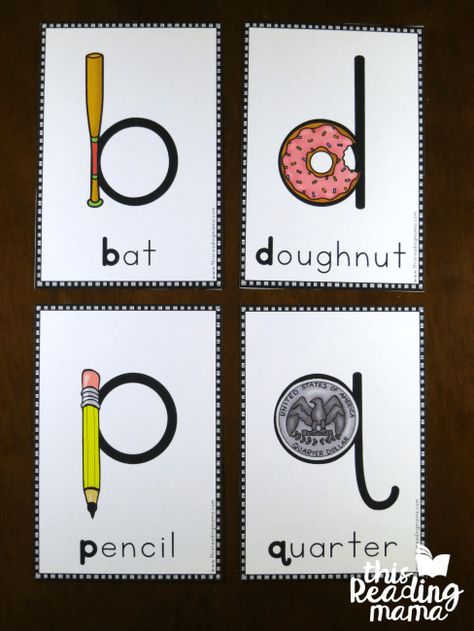 letter reversal posters for lowercase b, d, p, and q Letter Reversal Worksheets, Letter Reversals, Homeschool Preschool Curriculum, Letter Identification, Reading Specialist, Alphabet Writing, Teaching Letters, Kindergarten Lessons, Letter Activities