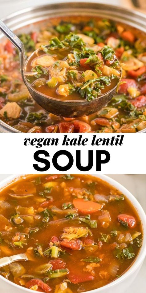 2 reviews · 35 minutes · Vegan Gluten free · Serves 6 · This simple red lentil tomato soup with kale and Brussels sprouts is easy to make, satisfying and so nutritious! You’ll love this soup for a quick meal that stores well for healthy meals all week. Kale Lentil Soup, Lentil Tomato Soup, Vegan Stews, Lentil Kale Soup, Lentil Kale, Snack Platters, Soup With Kale, Healthy Vegan Dinner Recipes, Slow Cooker Freezer Meals