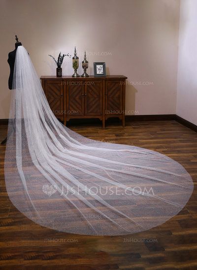 [US$ 72.00] One-tier Cut Edge Cathedral Bridal Veils With Lace (006190597) Sparkle Veil, Wedding Veils Short, Sheer Veil, Cathedral Bridal Veils, Cathedral Wedding Veils, Cathedral Wedding, Cathedral Veil, Bridal Veils, Glitter Wedding