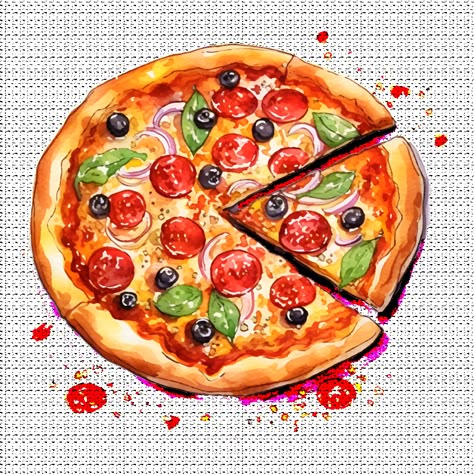 Pizza Watercolor, Pizza Clipart, Pizza Drawing, Food Art Painting, Diy Pizza, Pizza Art, Travel Collage, Carved Pumpkin, Food Clipart