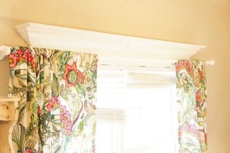 How to hang curtain rods on windows with decorative molding - Chaotically Creative Curtains For Windows With Crown Molding, Curtains On Windows With Crown Molding, Curtains With Window Molding, Hanging Curtains With Crown Molding, How To Hang Curtains With Crown Molding, Curtains With Crown Molding, How To Hang Curtains Over Craftsman Trim, Craftsman Window Trim With Curtains, Adding Trim To Curtains Drapery Panels