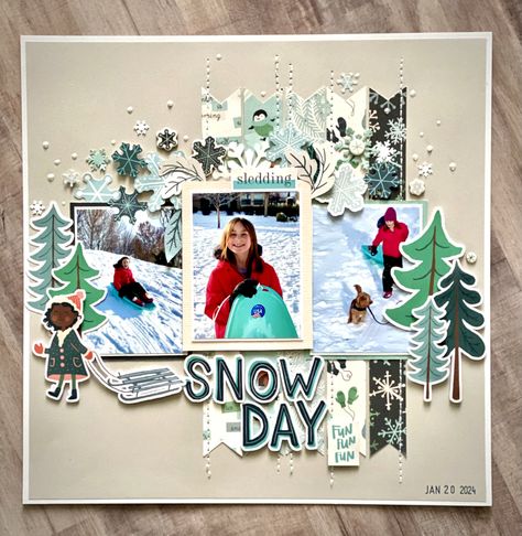 Scrapbook Winter Ideas, Snow Day Scrapbook Layouts, Snow Scrapbook Layouts, Scrapbook 2024, Winter Scrapbook Layouts, Winter Scrapbook, Vicki Boutin, Winter Scrapbooking, Scrapbooking Inspiration