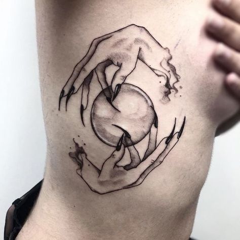 Witch Craft Tattoo Ideas, Witchy Neck Tattoo, Dark Magic Tattoo, Witch Tatoos, Breaking Free Tattoo, Magic Tattoo Witches, Witch Hands Tattoo, Dark Witch Tattoo, Divination Tattoo