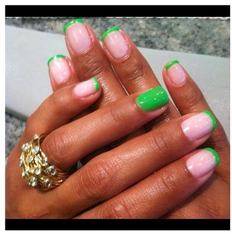 French Pink mad Green Mani Aka Nails, Aka Fashion, Sorority Paraphernalia, Nails Styles, Aka Sorority, Party Nails, I Love Nails, Green And Pink, Chrome Nails