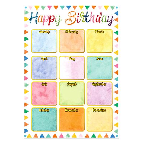 PRICES MAY VARY. Package Includes: 1pcs happy birthday chart measures 11.8" x 16.5" and 4 glue points, very convenient to paste them on the classroom wall or classroom bulletin board decorations. Watercolor birthday posters for classroom is suitable for kindergarten preschool prek use. Teacher Classroom Supplies: Birthday clssroom poster chart calendar is prefect back to school gifts for teacher, back to school teacher must have. Use these to decorate your classroom! Create fresh looks for bulle Happy Birthday Chart, Teacher Classroom Supplies, Watercolor Classroom, Posters For Classroom, Birthday Chart, Poster Classroom, Classroom Bulletin Board, Birthday Posters, Back To School Gifts For Teachers