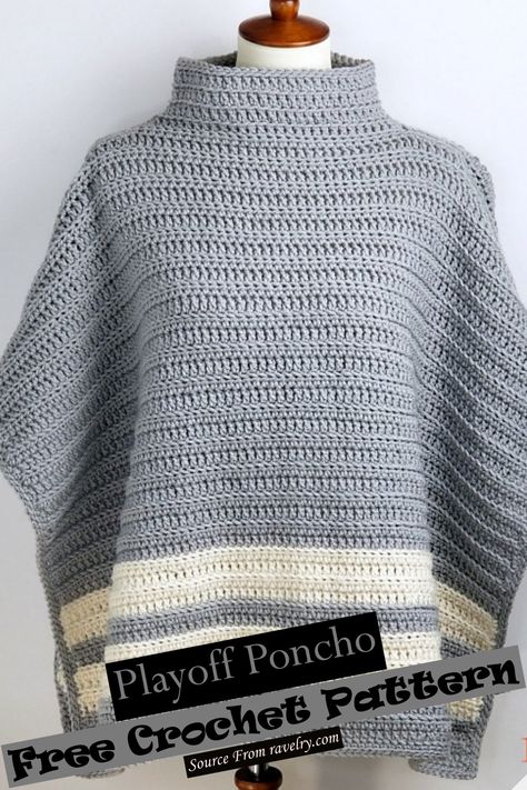 Crochet Poncho With Collar, Easy Crochet Poncho Free Pattern Simple, Poncho Outfits For Women, Crochet Hooded Poncho, Crochet Poncho Free Pattern Woman, Free Crochet Poncho Patterns, Poncho Patterns, Fast Crochet, Crochet Poncho Free Pattern