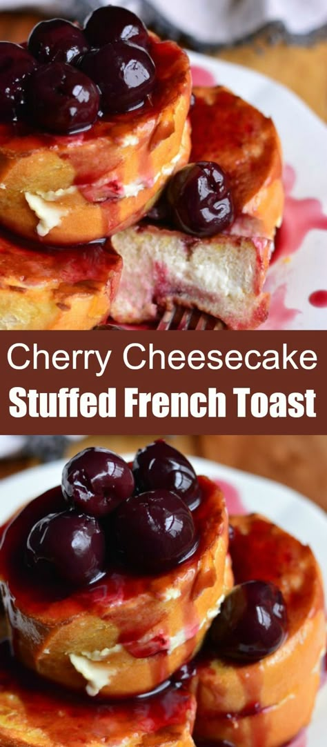 Cheesecake Stuffed French Toast, Cheesecake French Toast, Delicious French Toast, Fast Food Breakfast, Banana Split Dessert, Stuffed French Toast, French Toast Breakfast, French Baguette, Cherry Cheesecake