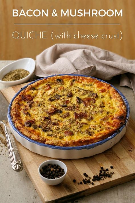 Easy bacon and mushroom quiche with the best cheese crust ever! Bacon And Mushroom, Delicious Quiche, Mushroom Quiche, Quiche Recipes Easy, Bacon Quiche, Easy Bacon, Cheese Crust, Bacon Stuffed Mushrooms, Best Bacon