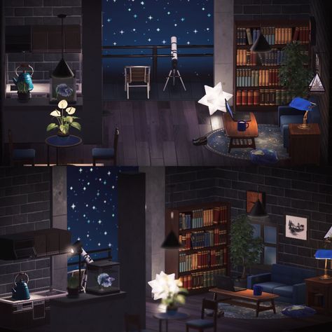 Acnh Celeste House, Acnh Starry Room, Acnh House Interior Blue, Acnh Dark Bedroom, Space Acnh Design, Acnh Star Room, Acnh Space Island, Acnh Outer Space, Acnh Space Theme