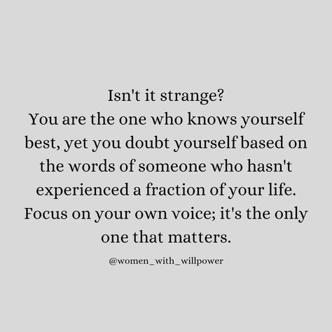 Dont listen to others, focus on your voice ❤️💯🔥 . . . . @women_with_willpower @women_with_willpower Follow us for more Motivational and Inspirational Quotes #dailyinspiration #dailymotivation #inspiration #motivation #mondaymotivation #femalemotivation #thinkpositive #dailyquotes #womenempowerment #smartquotes #upliftingquotes #newquotes #sarcasm #personalgrowth #lifequotes #positiveoutlook #quoteoftheday #dailymotivationalquotes #deepquotes #independentwoman #selfimprovementquotes Listening To Understand Quotes, Dont Listen To Others, Understanding Quotes, Self Improvement Quotes, Smart Quotes, Unspoken Words, Women Motivation, Witty Quotes, Positive Outlook