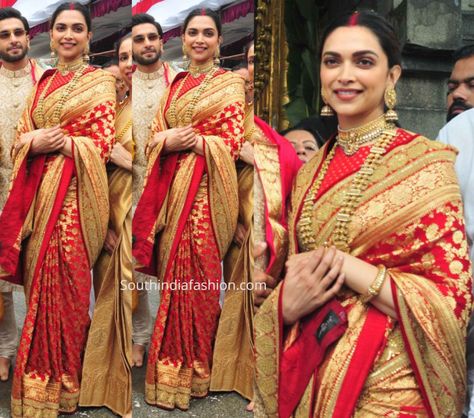 deepika padukone in red sabyasachi saree marriage anniversary Deepika Wedding, Saree Marriage, Nepali Bride, Deepika And Ranveer, Deepika Padukone Saree, Red Saree Wedding, Red Sarees, Sabyasachi Saree, Sabyasachi Bridal