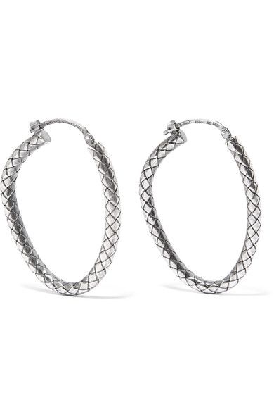 BOTTEGA VENETA . #bottegaveneta # Womens Closet, Simon Miller, Sterling Silver Hoop Earrings, Oxidized Sterling Silver, Sterling Silver Hoops, Silver Hoops, Black Flats, Jil Sander, Silver Hoop Earrings