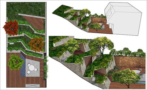 The Hilgard Garden, designed by Mary Barensfeld Architecture Cascading Garden, Ipe Wood Deck, Landscaping A Slope, California Backyard, Kampar, Concrete Retaining Walls, Restaurant Exterior, Design Japonais, Exterior Stairs