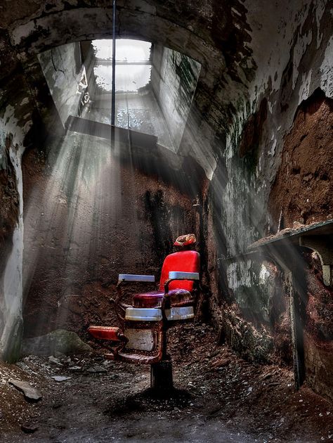 less is more Eastern State Penitentiary, Barber Shop Decor, Barber Chair, Scary Art, Modern Landscaping, Posters And Prints, Oil Painting Landscape, Abandoned Places, Barber Shop