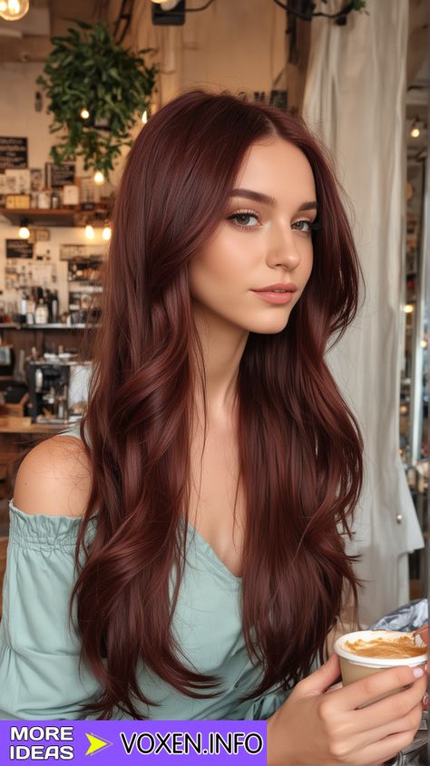 22 Embrace Autumn with Stunning Brown Fall Hair Colors | Top Trends 2024 - voxen.info Hair Autumn 2024, Red Over Brown Hair, One Tone Hair Color, Brown Hair Balayage Reddish, Light Cherry Brown Hair, Autumn 2024 Hair Trends, Alburn Hair, Dark Brownish Red Hair, Warm Red Brown Hair