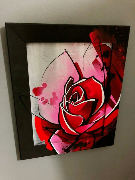 Exhibition Painting Ideas, Geometric Designs Art Creative, Pop Art Painting Ideas Simple, Rose Graffiti, Music Exhibition, Graffiti Rose, Rose Artwork, Room Decor Canvas, Cute Room