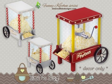 popcorn maker by SIMcredible! Sims 4 Functional Popcorn Machine, Sims 4 Cc Popcorn Machine, The Sims Resource Sims 4 Objects, Sims 4 Popcorn Machine, Sims 4 Cartoon Cc, The Sims 4 Pack, Sims 4 Cc Furniture Living Rooms, Popcorn Stand, Ts4 Mods