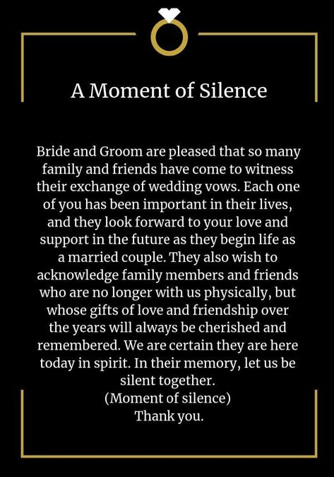 A moment of silence in your wedding is a highly personal choice. Some couples always want to remember those who have passed away during their wedding. For some families it shows respect for their loved ones and it would be disrespectful not. Other cou ... less Moment Of Silence Wedding Ceremony, Wedding Planning Checklist Timeline, Moment Of Silence, Planning Checklist, Wedding Planning Checklist, Couples In Love, Loved Ones, Wedding Ceremony, Wedding Planning