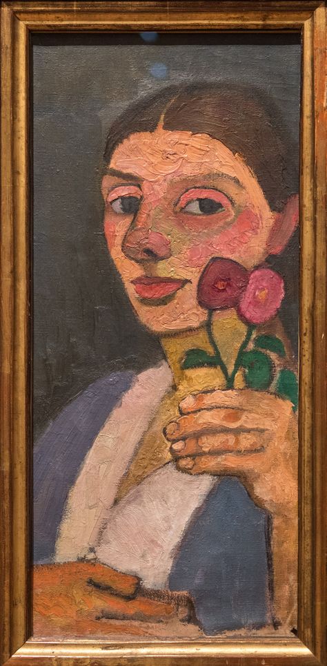 https://flic.kr/p/26p9Lr8 | Paula Modersohn-Becker, Self-Portrait with Two Flowers in Her Raised Left Hand, 1907 1/13/18 #moma Modigliani Portraits, Paula Modersohn Becker, Guerrilla Girls, Women Artist, Conservation Art, Walter Crane, Two Flowers, Franz Marc, German Expressionism