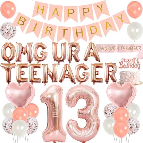 Amazon.com: Teenager Birthday Party Decoration 13th Birthday Party Decorations for Girls with Rose Gold Omg Ur A Teenager Balloons Banner Sash Tinsel Cake Topper : Toys & Games 13th Birthday Party Decorations, 13th Birthday Party Ideas For Girls, Ballon Banner, Teenage Birthday Party, 13th Birthday Party, Gold Birthday Decorations, Girl Birthday Party Favors, Thirteenth Birthday, Teenager Birthday