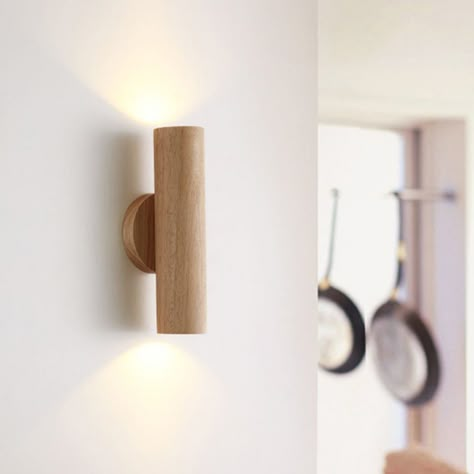 Type: Wall Sconce Color: Walnut / Wood Materials: Wood Voltage: AC110V Number of Lights: 2 Lighting Source Type: LED (Bulb Included) Wattage: 10W Actual Size: 9.84"H x 2.75"W x 3.14"D Backplate/Canopy Size: 3.9" Color Temperature: Warm Light / White Light / Neutral Light Up Down Lighting, Scandinavian Wall Light, Stairwell Wall Lighting Ideas, Japandi Bathroom Lighting, Japandi Wall Light, Staircase Lighting Ideas Stairways, Farmette Ideas, Wall Mounted Lamps Bedroom, Monet House