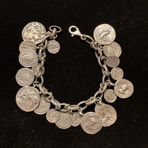 Roman Coin Bracelet Is Solid 925 Sterling Silver With Various Depictions Of Roman Coins. Etched Bracelet Links Add Depth And Interest! Never Worn Romani Jewelry, Roman Coin Jewelry, Silver Coin Jewelry, Fossil Jewelry, Coin Bracelet, Roman Coins, Sterling Silver Charm Bracelet, Silpada Jewelry, Silver Charm Bracelet