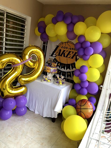 Lebron Birthday Party, Kobe 24th Birthday Theme, Lakers Party Decorations, Lakers Birthday Party Decoration, Kobe Bryant Birthday Theme, Lakers Themed Birthday Party, Lakers Birthday Party, Kobe Bryant Birthday, Lakers Party