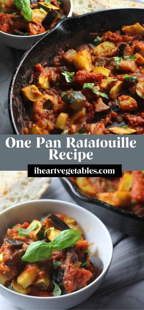 This one-pan Ratatouille recipe can be made with a variety of vegetables depending on what you have in your fridge. It’s vegan, gluten-free, and easy to make in a skillet! Rattatouie Recipe, Ratatouille Recipe, Vegetarian Recipes Easy, One Pan, Meatless Meals, Easy Healthy Dinners, Low Sugar, Weeknight Dinner, Skillet