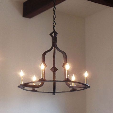 Craftsman / Contemporary // Fully Customizable // Illuminaries Lighting Wrought Iron Chandeliers Dining Room, Spanish Light Fixtures, Iron Chandelier Rustic, Wrought Iron Light Fixtures, Spanish Hacienda, Wrought Iron Lights, Iron Pendant Light, Cottage Lighting, Wrought Iron Decor