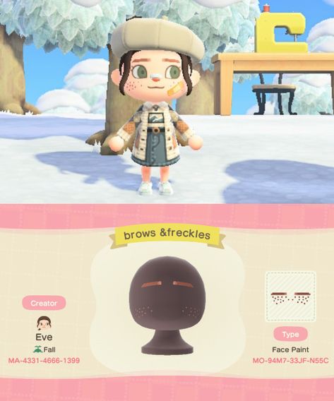 Made a design for eyebrows w freckles! (: Acnh Codes Face Paint Freckles, Acnh Faces Code Freckles, Acnh Eyebrows Freckles Blush, Freckles Acnh Code, Acnh Eyebrows Face Paint, Animal Crossing Eyebrows And Blush, Animal Crossing Freckles And Eyebrows, Eyebrows Acnh Code, Acnh Faces Code Eyebrows