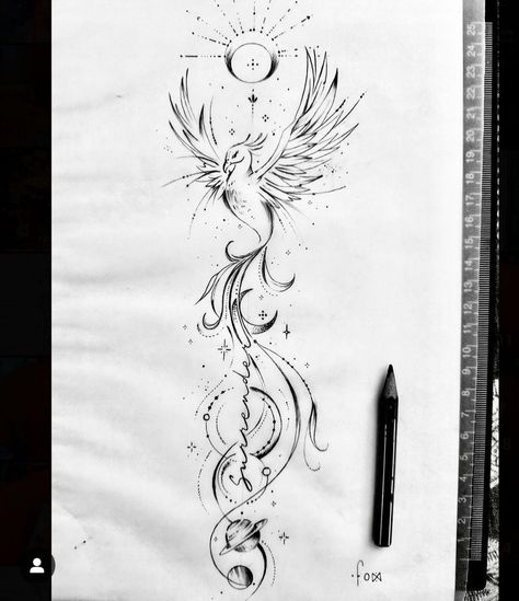 Nature Spine Tattoo Ideas, Phönix Tattoo Women Back, Phoenix Arrow Tattoo, Rise Like A Phoenix Tattoo, Tattoo Pheonix Women, Pheonix Tattoo For Women On Arm, Phenoix Tattoos Back, Phonex Tattoo Woman, Phenix Birds Tattoo