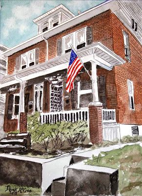 Brick House Painting, Drawings Of Houses, Draw Bricks, Home Rendering, Houses Beach, Watercolor Houses, House Drawings, House Paintings, Beach Lighthouse