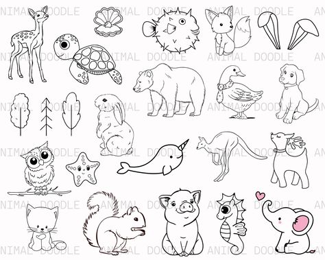 Zoo Animal Drawings, Animal Doodles Simple, Napkin Art, Minimalistic Tattoos, Animal Clip Art, Animal Outline, Creative Clips Clipart, Animal Caricature, Puppy Portraits