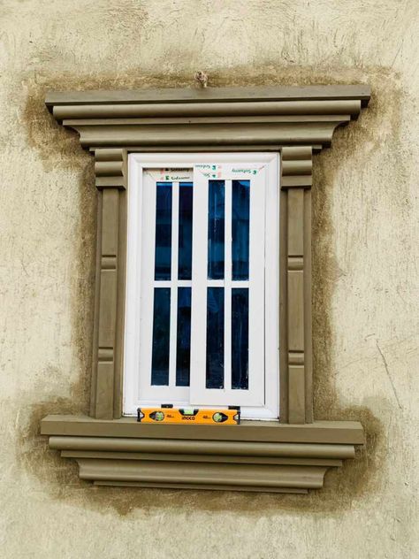 Window Molding Ideas, Exterior Window Molding, Wooden Door Frame, Front Window Design, Arch Designs For Hall, House Front Wall Design, Cement Work, Windows Design, House Window Design