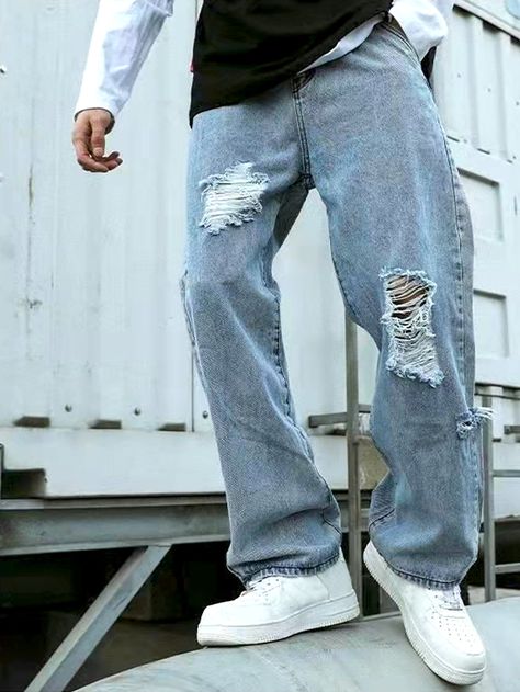 Washed Denim Jeans Outfit Men, Men’s Ripped Jeans, Mom Jeans Outfit Men, Jean Mom Hombre, Jeans Mom Hombre, Mens Ripped Jeans Outfits, Jeans Mens Style, Mens Ripped Jeans, Ripped Baggy Jeans