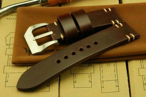 Watch Strap Ideas, Brown Watch Strap, Panerai Straps, Handmade Watch Strap, Handmade Watch Bands, Brown Watch, Leather Hip Bag, Mens Watches Leather, Leather Workshop