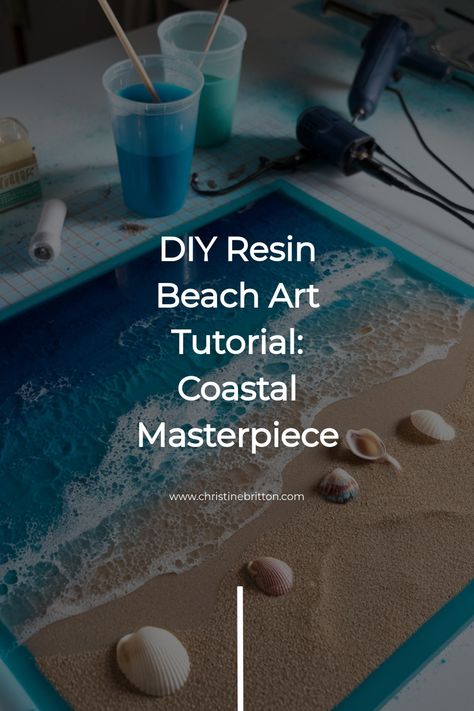 DIY resin beach art with seashells and waves. Diy Ocean Resin Art Tutorial, Sand Sculptures Easy The Beach, Diy Ocean Decor, Sand Art Diy, Beach Resin Art, Resin Beach Art, Resin Waves, Beach Resin, Resin Beach