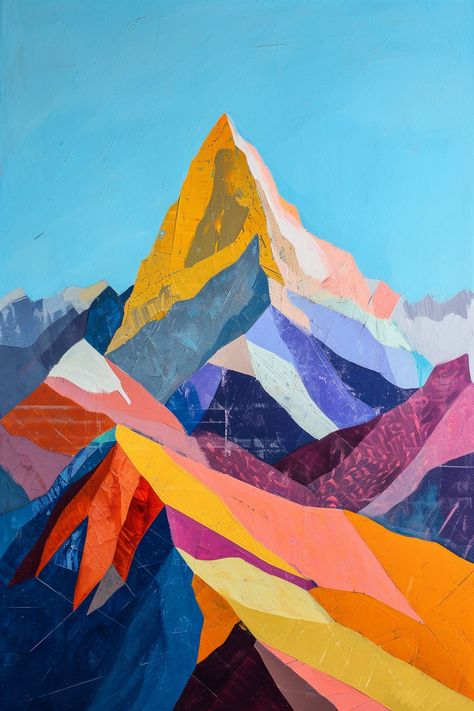 Abstract Mountains, Abstract Art Paintings Acrylics, Mountain Illustration, Abstract Mountain, Paper Collage Art, Desktop Wallpaper Art, Mountain Paintings, Mountain Art, Art Painting Acrylic