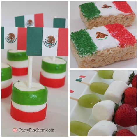 For my followers in Mexico, I came up with these sweet treats to celebrate Mexico’s Independence Day! Rice Krispie Treat Mexican Flags were made by simply using white cookie frosting on the top and adding green and red sprinkles on each side.  After the icining dried, edible markers were used to draw in the center of...Read More » Desserts For Mexican Themed Party, Mexican Theme Desserts, Mexican Flag Cake Ideas, Mexican Theme Pastries, Mexican Independence Day Crafts, Fiesta Theme Rice Crispy Treats, Mexican Flag Cake, Mexican Flag Birthday Cake, Independence Day Food