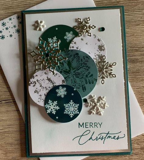 Shaped Christmas Cards, Stampin Up Snowflake Cards, Bauble Christmas Cards, Hang An Ornament Stampin Up Cards, Scrapbook Christmas Cards, Anna Griffin Christmas Cards, Stamped Christmas Cards, Snowflake Cards, Christmas Card Inspiration