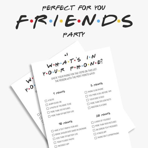 Friends Birthday Party, Scavenger Hunt Birthday, Birthday Party Game, Themed Bachelorette, Friends Bridal, Funny Game, Whats In Your Purse, Printable Bridal Shower Games, Friends Moments