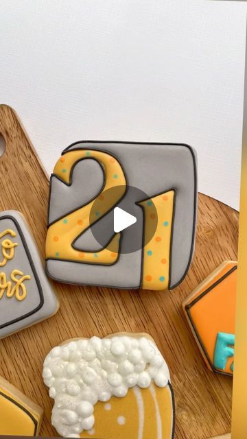 Victoria Jones | Decorated Sugar Cookies | Keller, TX on Instagram: "A fun wet on wet decorated cookie for a 21st birthday celebrate!  Happy birthday to you 🎉 

Design inspo from @emily_retamozo 

➡️Food color @thesugarart - code LPC10 saves 10%!
➡️Cutter @killerzebras  code LPC saves 10%!

#21stbirthday #birthdaycookies #decoratedcookies #cookiedecorating #wetonwetcookies #royalicingcookies #edibleart #cookiedecoratingvideo #cookiedesign #dfwcookies #

SEO- decorated sugar cookies, how to decorate cookies with royal icing, decorate cookies like a pro, how to decorate cookies for beginners" 21st Birthday Decorated Cookies, Cookies For Beginners, Decorate Cookies With Royal Icing, Birthday Cookies Decorated, Cookies With Royal Icing, Decorate Cookies, Decorated Cookies Tutorial, Decorated Sugar Cookies, Cookie Ideas