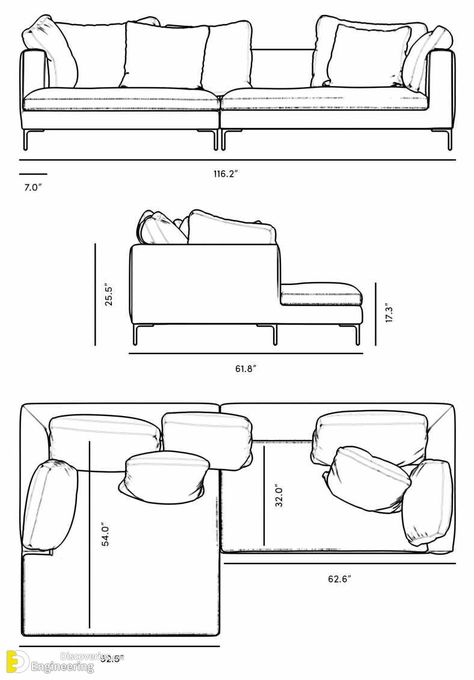 Standard Sizes And Dimensions Of Home Furniture  - Engineering Discoveries Interior Design Sketchbook, Drawing Furniture, Furniture Sketch, Furniture Design Sketches, Interior Architecture Drawing, Interior Design Drawings, Furniture Dimensions, Interior Design Sketches, Futuristic Furniture