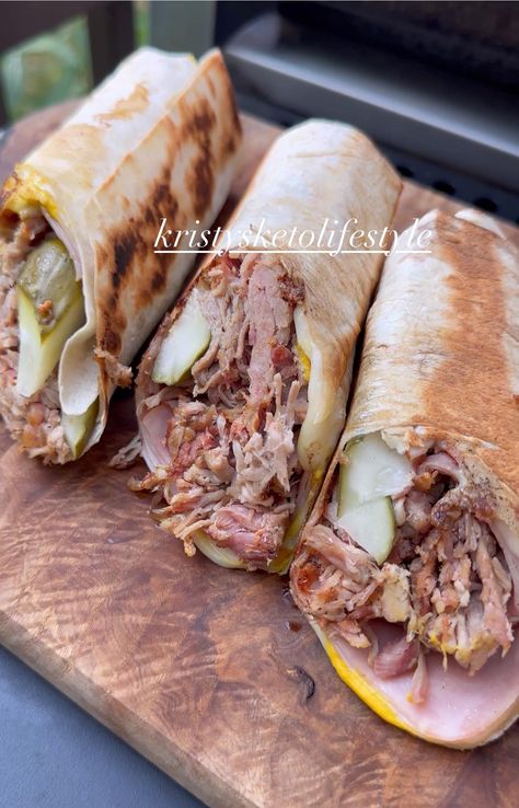 Cubans These were absolutely... - kristysketolifestyle Dill Pickle Spears, Pickle Spears, Deli Ham, Cuban Recipes, Dill Pickle, Swiss Cheese, Wrap Recipes, Low Carb Keto Recipes, Keto Dinner