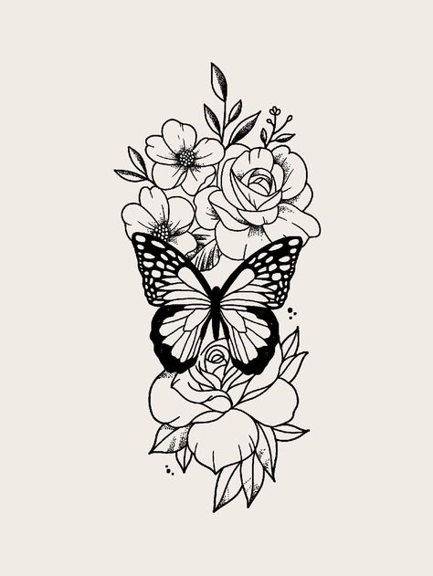 Butterfly And Flowers Tattoo, Butterfly With Flowers Tattoo, Butterfly And Flowers, Butterfly Tattoos For Women, Forarm Tattoos, Dope Tattoos For Women, Tattoo Stencil Outline, Stylist Tattoos, Flowers Tattoo