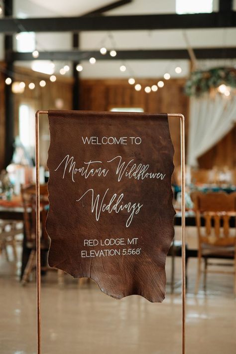 Western Weddings Wedding Ceremony Decor, Glam Ranch Wedding, Cowhide Backdrop Wedding, Glam Western Wedding, Indoor Outdoor Wedding Reception, Leather Wedding Sign, Yellowstone Inspired Wedding, Upscale Western Wedding, Western Seating Chart Wedding