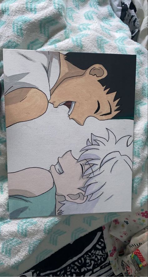 Killua Painting Canvas, Easy Anime Paintings On Canvas, Hunter X Hunter Painting Canvases, Gon And Killua Drawing, Hxh Painting, Bestie Paintings, Gon Drawings, Killua Painting, Hunter X Hunter Painting